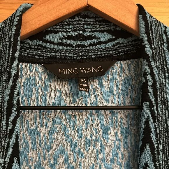 Ming Wang Size Small Petite Blue & Black Abstract Zebra Open Front Cardigan - Picture 6 of 11